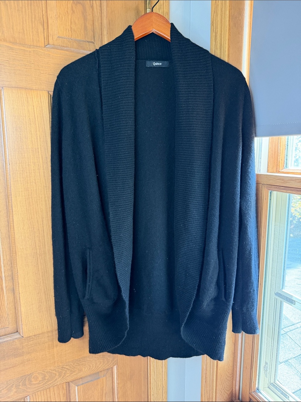 Quince 100% Mongolian Cashmere Open Front Shawl Cardigan Sweater Black Size L